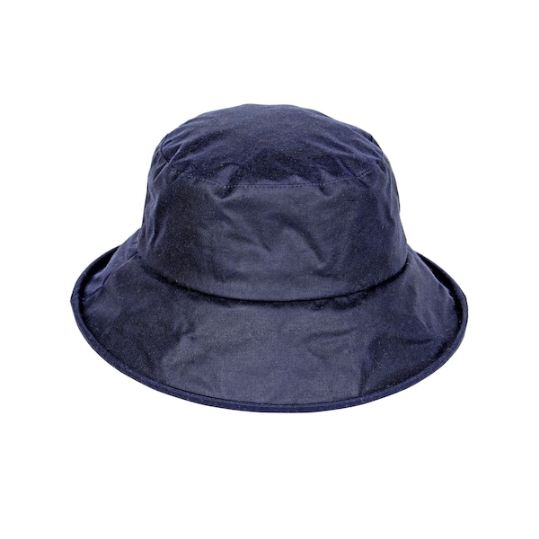 British Waxed Cotton Ladies Bucket Bush Hat Downbrim Style Water Resistant Fully Lined ZH224 NAVY