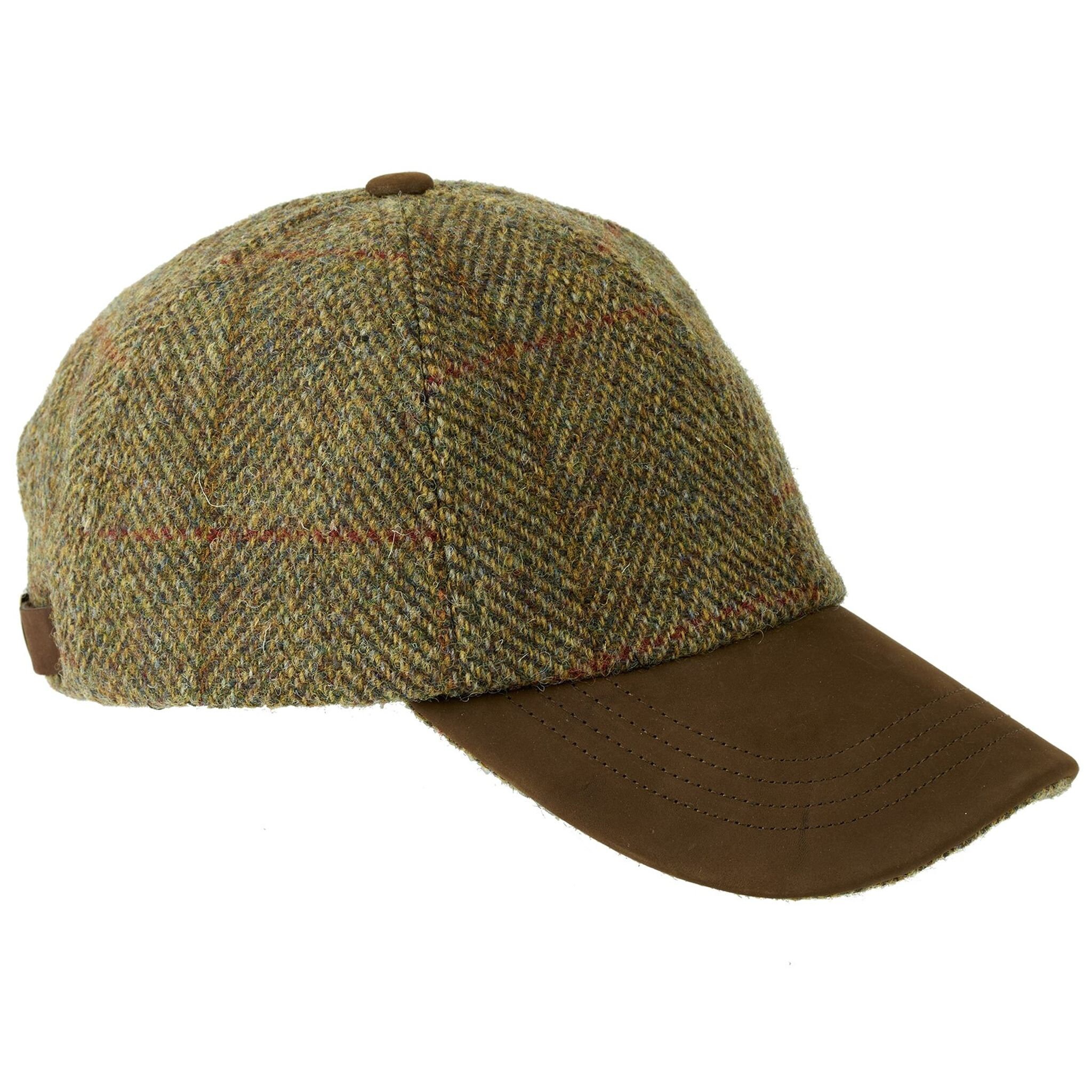 Echte Harris Tweed baseballpet echt leren klep met verstelbare riem volledig gevoerd ZH016 OLIJFGOUD