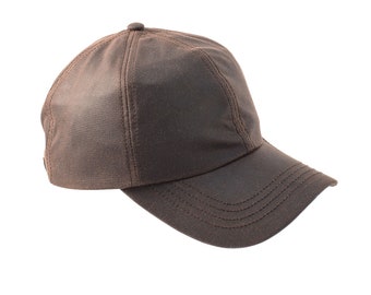 British Waxed Cotton Baseball Cap Adjustable Strap Water Resistant Fully Lined ZH001 BROWN