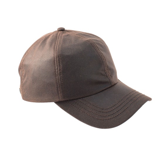 British Waxed Cotton Baseball Cap Adjustable Strap Water Resistant Fully  Lined ZH001 BROWN 