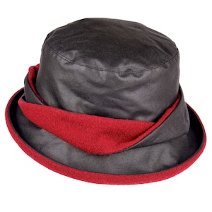 Britische gewachste Baumwolle Damen Twist Band Hut Wachs / Wolle Twist Detail Wasserdicht komplett gefüttert ZH152 SCHWARZ