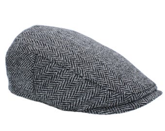 Genuine Harris Tweed Flat Cap Deep Back Satin Lining Classic Style ZH014 BLACK GREY HB