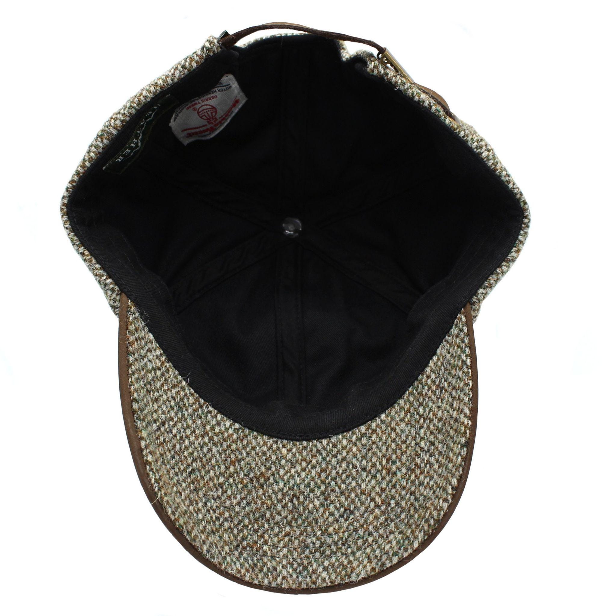 Harris Tweed Baseball Cap, Leather Peak, Adjustable Strap ZH016
