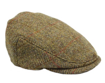 Casquette plate en tweed véritable Harris, dos profond, doublure en satin, style classique ZH014