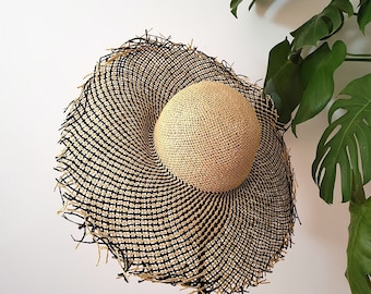 Two Tone Open Weave Paper Hat HH058