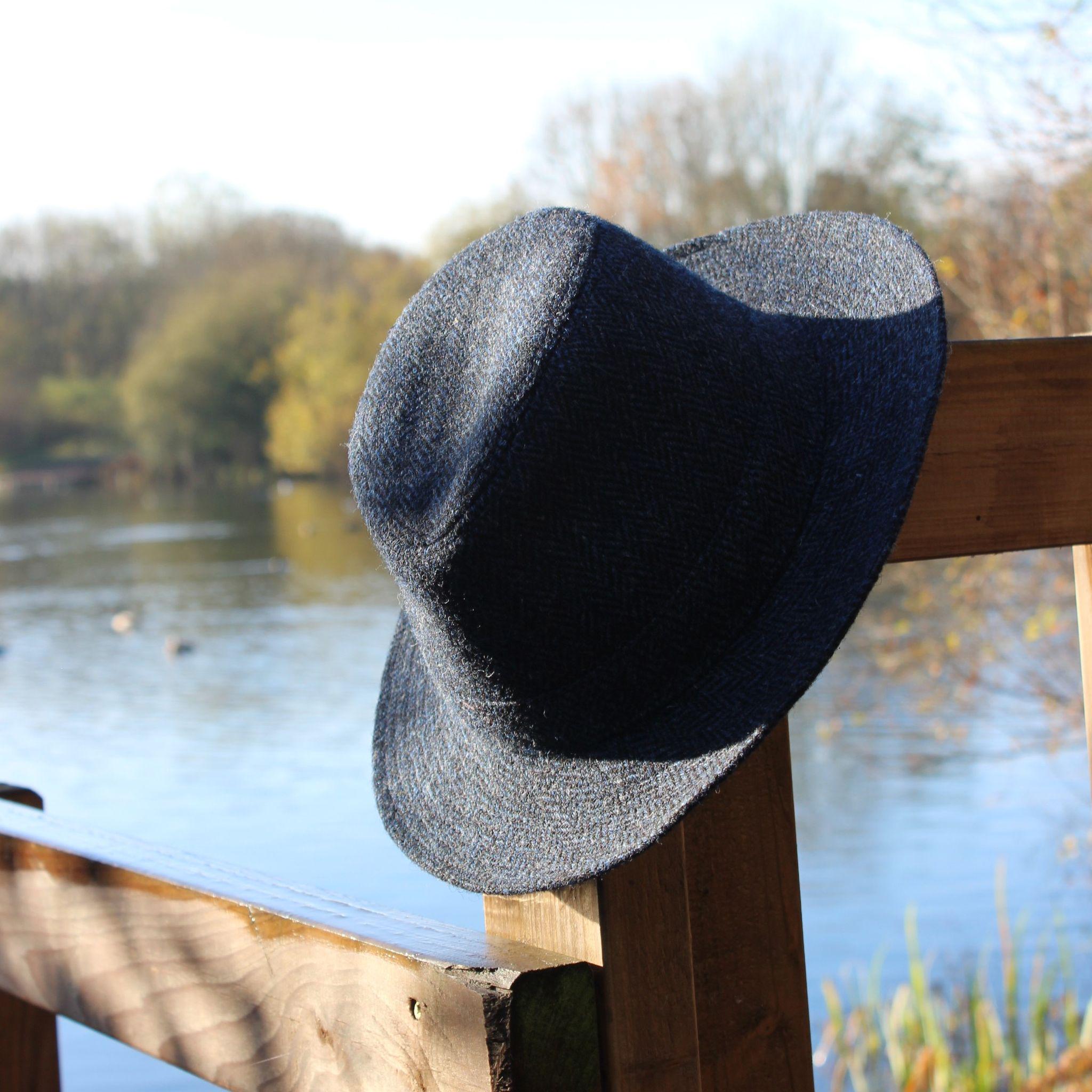 Genuine Harris Tweed Fedora, Fullly Lined ZH184 CHARCOAL BLACK
