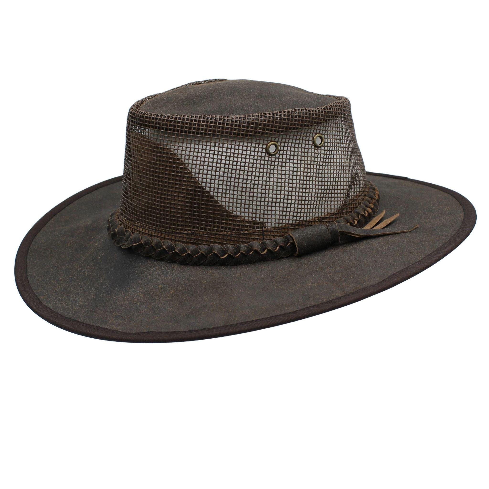 Melbourne Leather and Mesh Outback Hat Brown ZH244