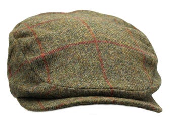 British Wool Tweed Bond Style Flat Cap Elongated Peak Quilted