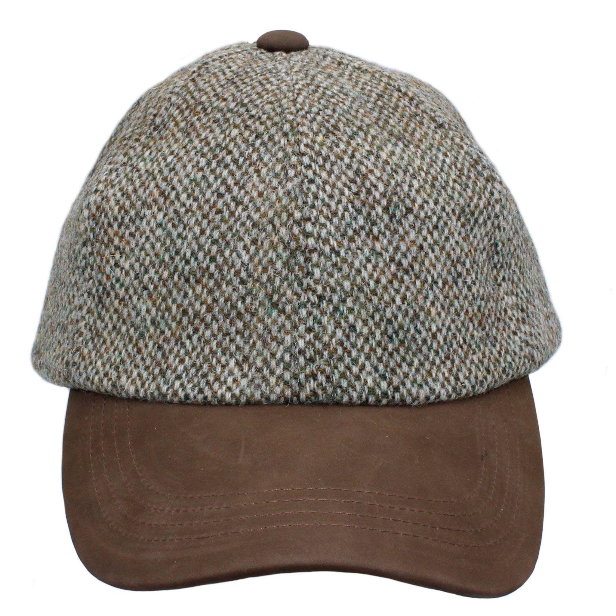 Harris Tweed Baseball Cap, Leather Peak, Adjustable Strap ZH016