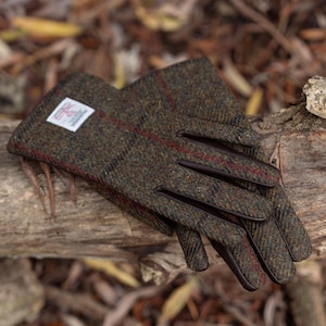 Skye Harris Tweed And Leather Women&#39;s Gloves ZG015 GREEN CHECK