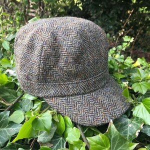 Genuine Harris Tweed Cadet Army Cap Elasticated Back To Fit Most Fully Lined ZH227 GREEN BROWN HERRINGBONE