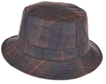 British Waxed Cotton Bucket Hat Quality Tartan Wax Water Resistant Check Lining ZH213 HUNTER CHECK