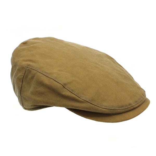 British Waxed Cotton Flat Cap Deep Back Water Resistant Check Lining ZH002 SAND