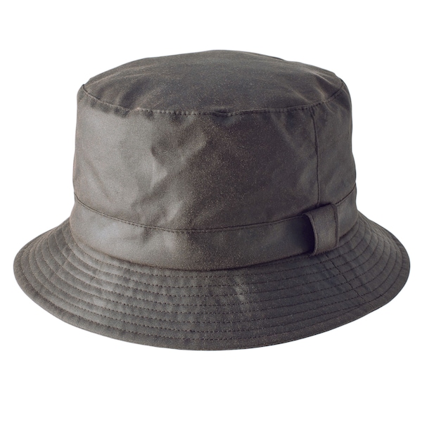 British Waxed Cotton Bucket Hat Compact Water Resistant Check Lining ZH003 OLIVE