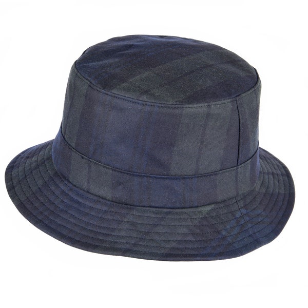 British Waxed Cotton Bucket Hat Quality Tartan Wax Water Resistant Check Lining ZH213 BLACKWATCH CHECK