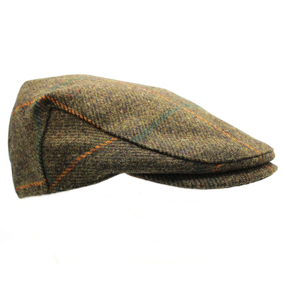 British Wool Tweed Flat Cap Waterproof Teflon Coated Deep Back Satin