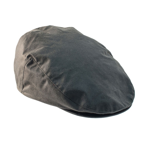 Water resistant English Waxed Cotton Flat Cap - Black