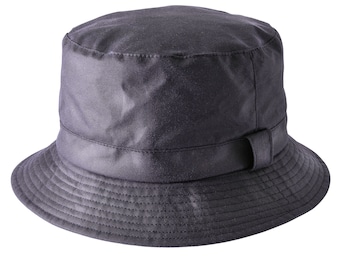 British Waxed Cotton Bucket Hat Compact Water Resistant Check Lining ZH003 NAVY
