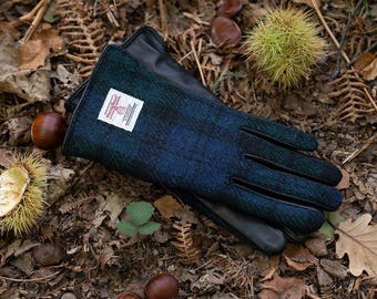 Skye Harris tweed en leren dameshandschoenen ZG015 BLACKWATCH