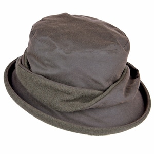 British Waxed Cotton Ladies Twist Band Hat Wax/Wool Twist Detail Water Resistant Fully Lined ZH152 OLIVE