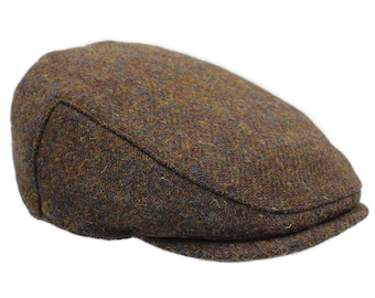Casquette plate en tweed véritable Harris, dos profond, doublure en satin, style classique ZH014 NOYER