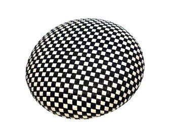 Black white check rafia Pillbox 16cm HA015