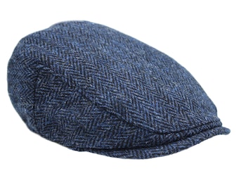 Genuine Harris Tweed Flat Cap Deep Back Satin Lining Classic Style ZH014 MIDNIGHT