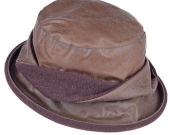 British Waxed Cotton Ladies Twist Band Hat Wax/Wool Twist Detail Water Resistant Fully Lined ZH152 BARK