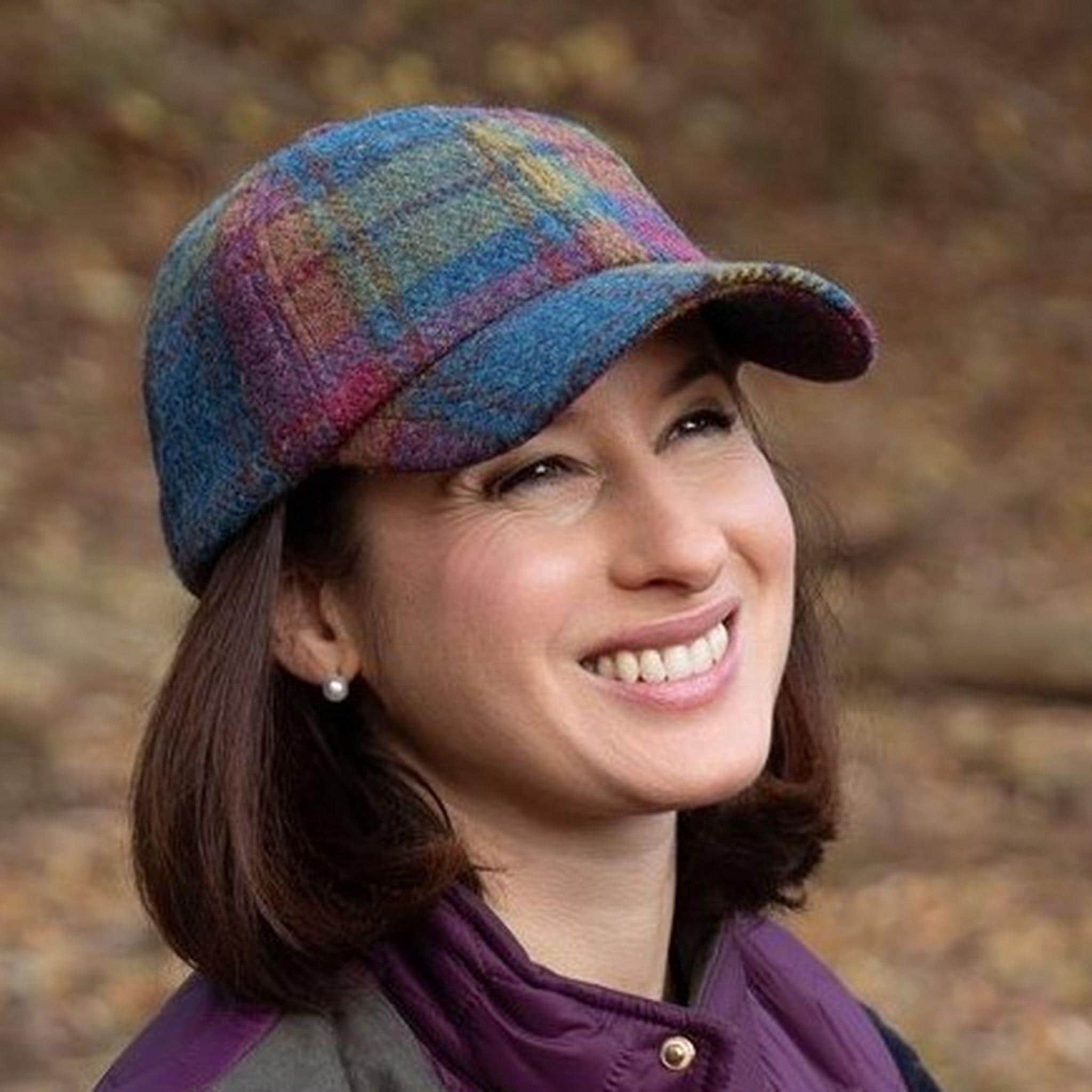 Rannoch Harris Tweed Baseball Cap ZH281 BLUE GREEN PLUM