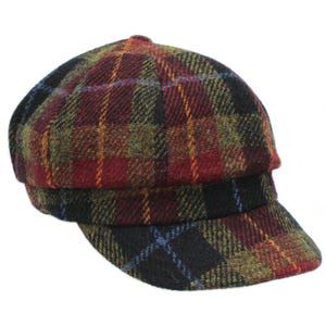 Genuine Harris Tweed 8 Piece Ladies Cap Elasticated Back Quilted Satin Lining ZH051 BERRY