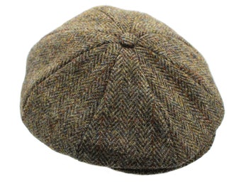 Echte Harris Tweed Peaky Blinders Cap Compact 8-delige vorm Satijnen voering Klassieke stijl ZH015 GROEN BRUIN VISGRAAT