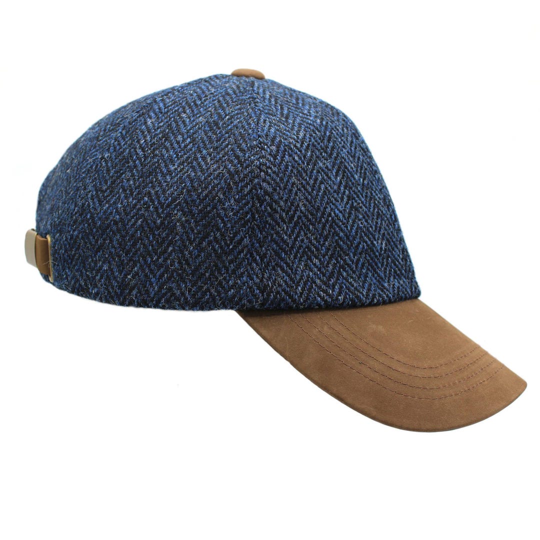 Harris Tweed Blue Herringbone Tweed Baseball Cap