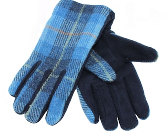 Véritables gants Harris Tweed avec paumes en polaire entièrement doublées ZG012 BLEU PASTELS
