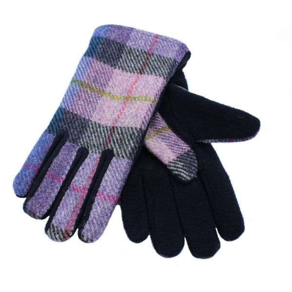 Gants Harris Tweed authentiques avec paumes polaires entièrement doublés ZG012 LILAC PASTELS