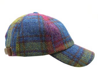 Glen Appin Harris Tweed - Berretto Da Baseball Unisex Con Visiera, Pannello Frontale In Harris Tweed Grigio Check, Cotone, Taglia Unica Regolabile Con Chiusura Metallica