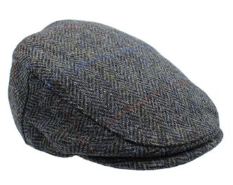 Echte Harris Tweed Schiebermütze mit tiefem Rücken Satinfutter Classic Style ZH014 GRANITE