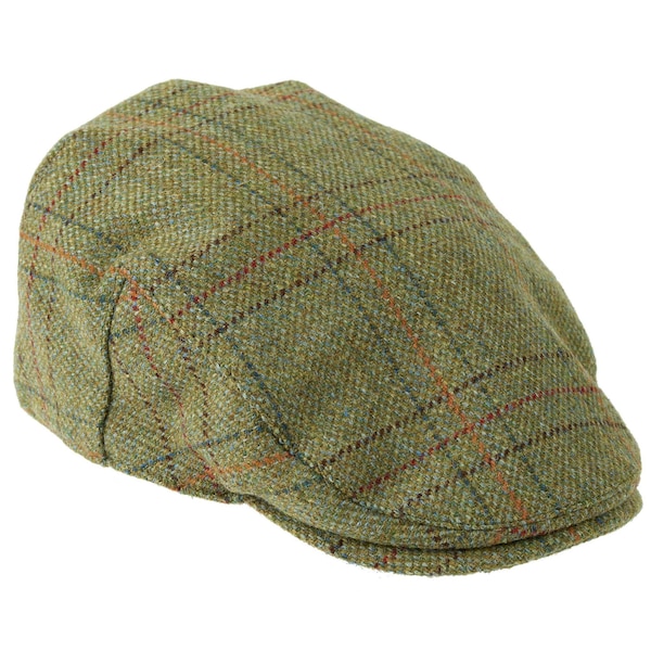 British Wool Tweed Flat Cap Waterproof Teflon Coated Deep Back Satin Lining ZH097 LIGHT OLIVE