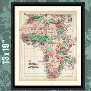Africa 1873, African History Art, Africa Vintage Map, Africa History Print, Historical Map, Historical Print, Historical Art, African Gift