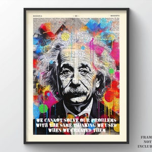 Albert Einstein Quote Print, Einstein Poster Wall Art Stencil Physicist Home Decor Philosopher Gift for Him Inspirational Saying Educational