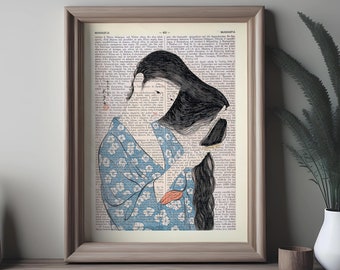 Combing Hair Goyo Hashiguchi Poster Ukiyo-e Print Woodblock Prints Decor Gift For Her Traditional Japanese home decor Zen wall art hanger