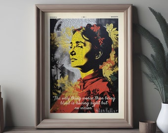 Helen Keller Quote Print, Woman Writer Poster American Activist Decor Blind Def Philosopher Disability Rights Leader Feminist gift wall art