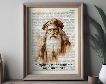 Leonardo Da Vinci Print, High Renaissance Quote Poster Italian Decor astronomer Wall Hanger Philosopher Scientific Revolution gift art