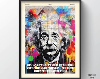 Albert Einstein Quote Print, Einstein Poster Wall Art Stencil Physicist Home Decor Philosopher Gift for Him Inspirational Saying Educational