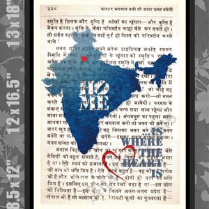 Carte de l'Inde, écriture hindi, Bhagvath Gita, impression de l'Inde, art de la carte de l'Inde, art mural de l'Inde, fierté de l'Inde, impression de la carte de l'Inde, carte de l'Inde, cadeau de l'Inde