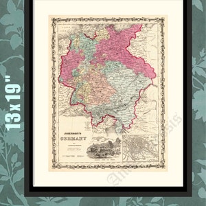 Germany 1860, German History Art, Germany Vintage Map, German History Print, Historical Map, Historical Print, Historical Art, German Gift