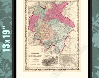 Germany 1860, German History Art, Germany Vintage Map, German History Print, Historical Map, Historical Print, Historical Art, German Gift