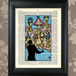 Seven of Cups, Tarot Card Print, Tarot Card Poster, Tarot Print, Tarot art, Tarot wall art, Tarot Gift, Tarot Cards, Tarot Deck,Minor Arcana