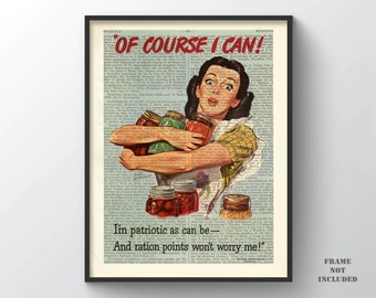 Of Course I can Print, USA Rations Propaganda Poster Retro Wall Hanger Father's day wall art Decor Inspirational Patriotic Vintage gift WWII