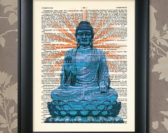 Buddha Pop Art Blue / Buddha Print, Buddha Poster, Buddha Art, Buddha Decor, Buddha Wall Art, Zen Print, Zen Poster, Dictionary Art Print