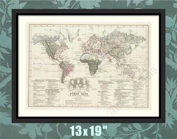 1850 民族誌、世界地図、人類、世界史、19 世紀の地図帳、歴史地図